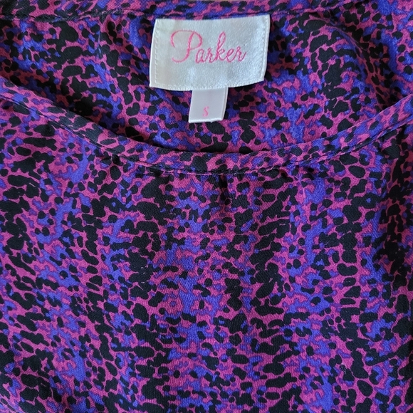 PARKER 100% silk Pink Purple abstract dolman sleeve blouse size S - Picture 4 of 5